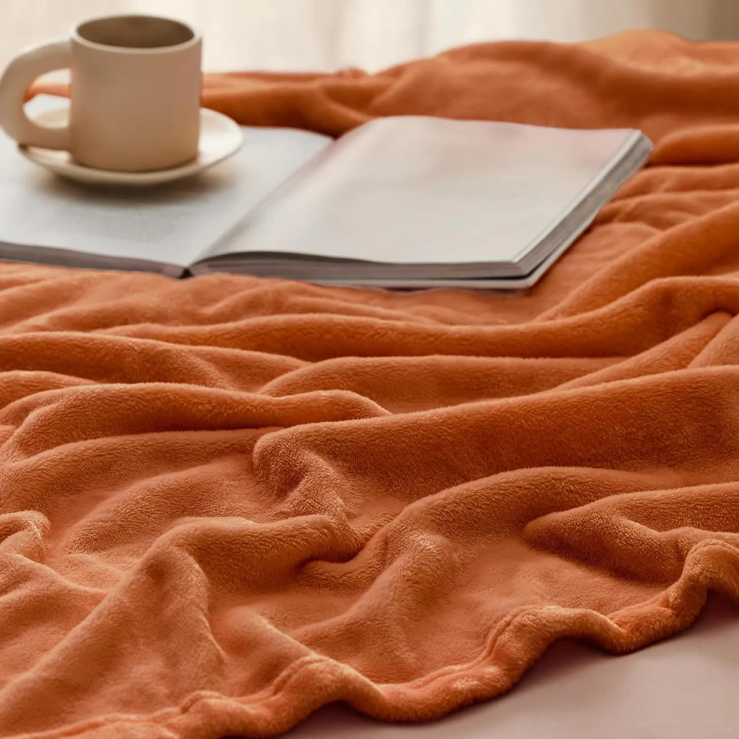 Bedsure Burnt Orange Fleece Throw Blanket Mango - 300GSM Soft Lightweight Plush Cozy Blankets for Bed, Sofa, Couch, Travel, Camping
