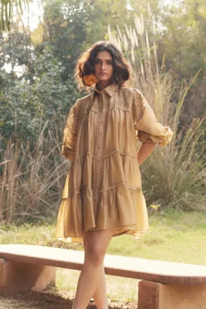 beige Airy Short Dress