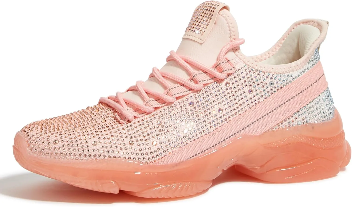 BELOS Women's Rhinestone Mesh Slip On Walking Shoes Fashion Breathable Spakle Glitter Sneaker