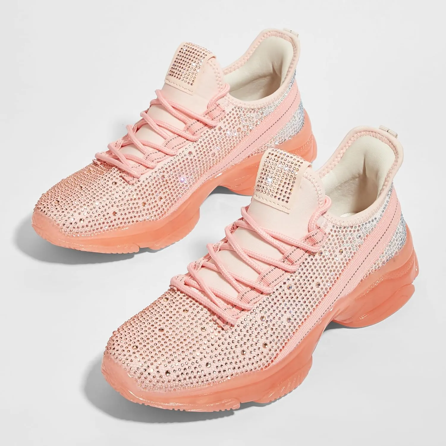 BELOS Women's Rhinestone Mesh Slip On Walking Shoes Fashion Breathable Spakle Glitter Sneaker