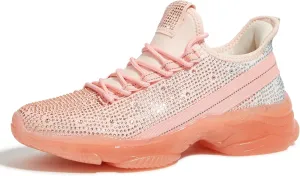 BELOS Women's Rhinestone Mesh Slip On Walking Shoes Fashion Breathable Spakle Glitter Sneaker