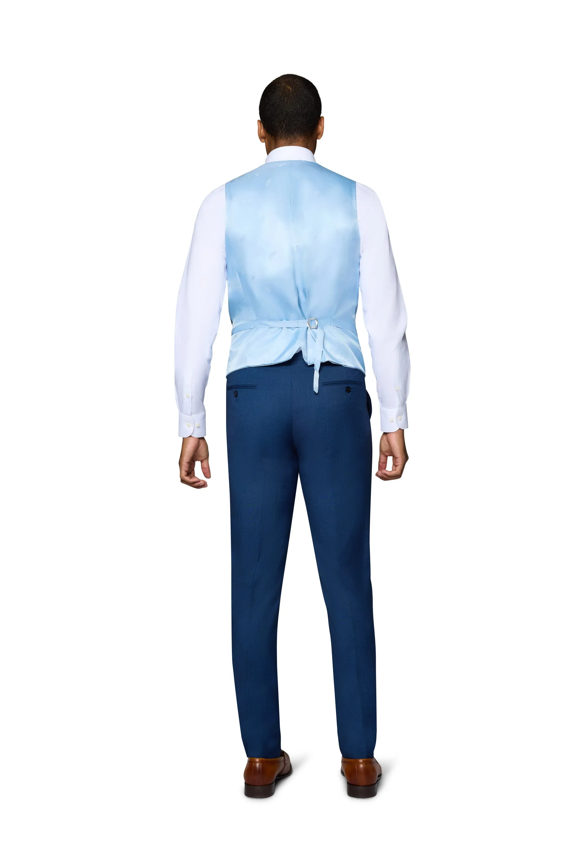 Bergamo Orange Sharkskin Vested Slim Fit New Blue Suit