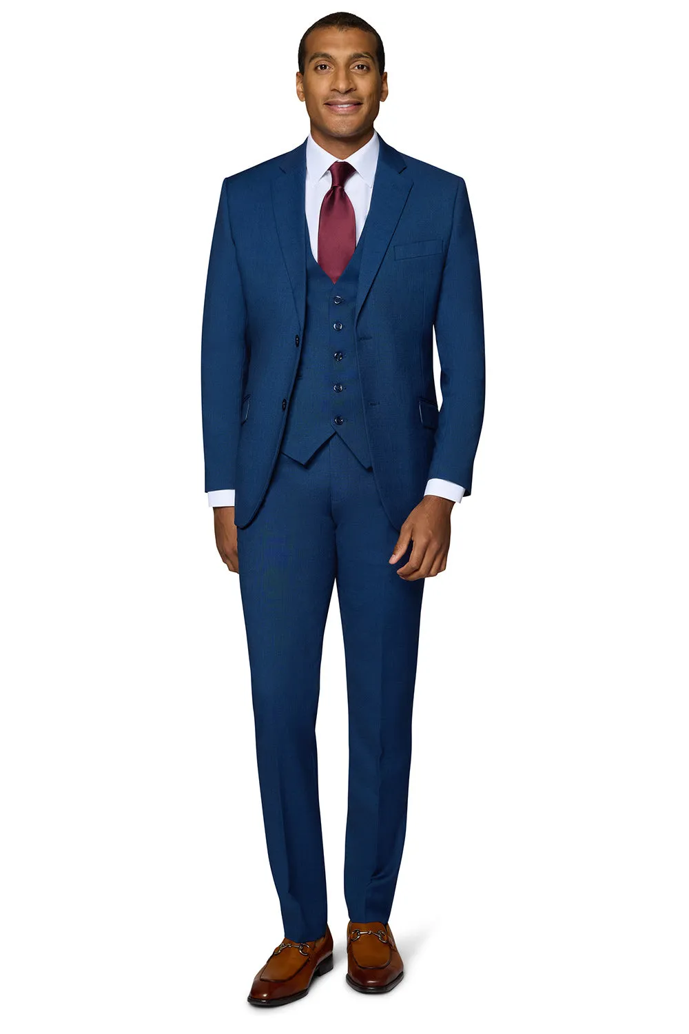 Bergamo Orange Sharkskin Vested Slim Fit New Blue Suit