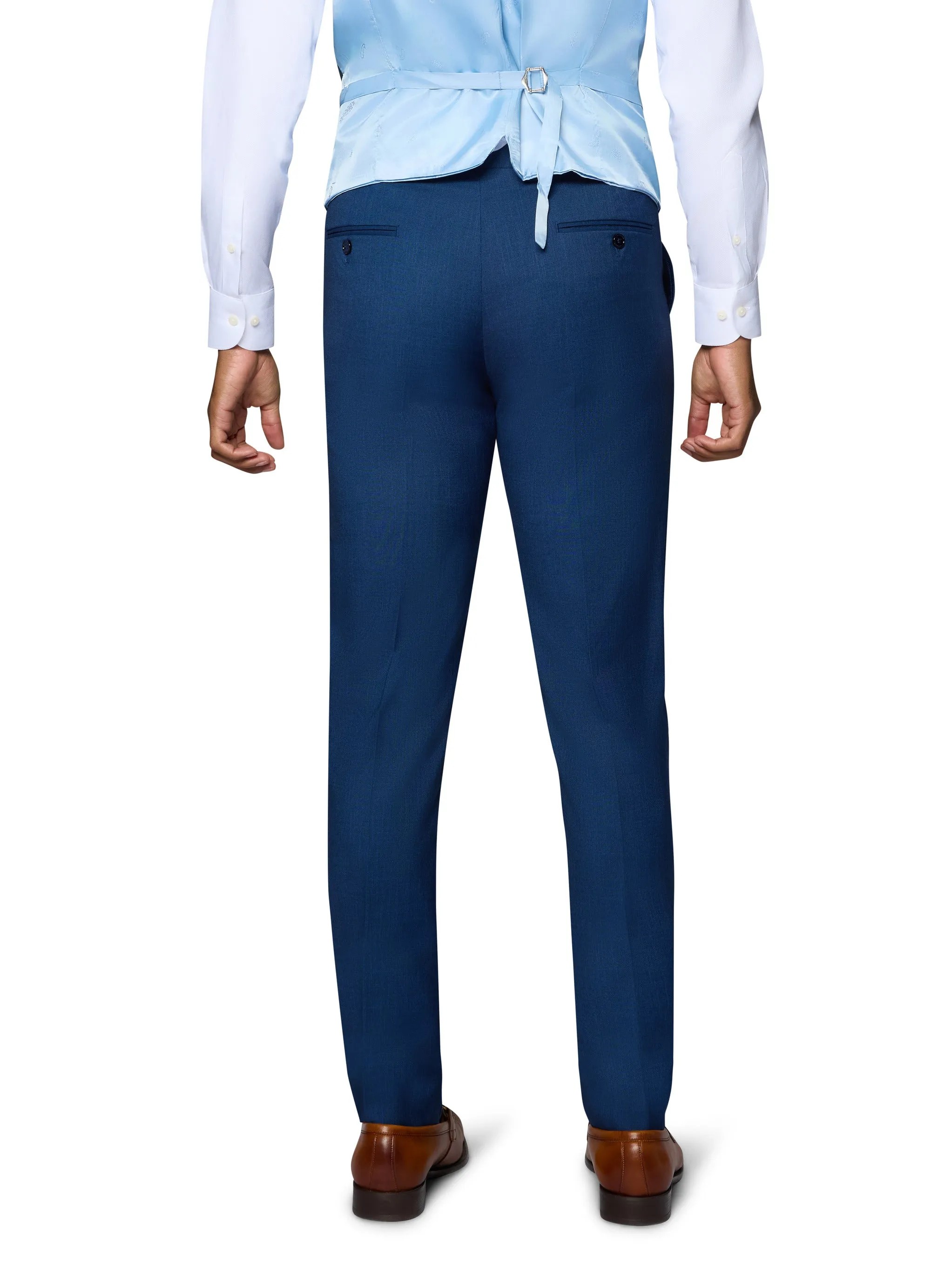 Bergamo Orange Sharkskin Vested Slim Fit New Blue Suit