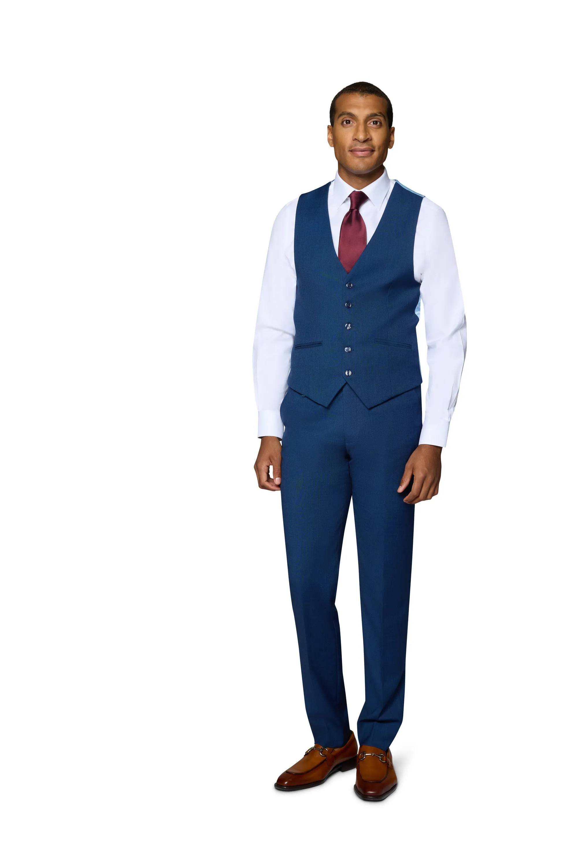 Bergamo Orange Sharkskin Vested Slim Fit New Blue Suit
