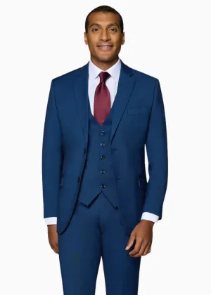 Bergamo Orange Sharkskin Vested Slim Fit New Blue Suit
