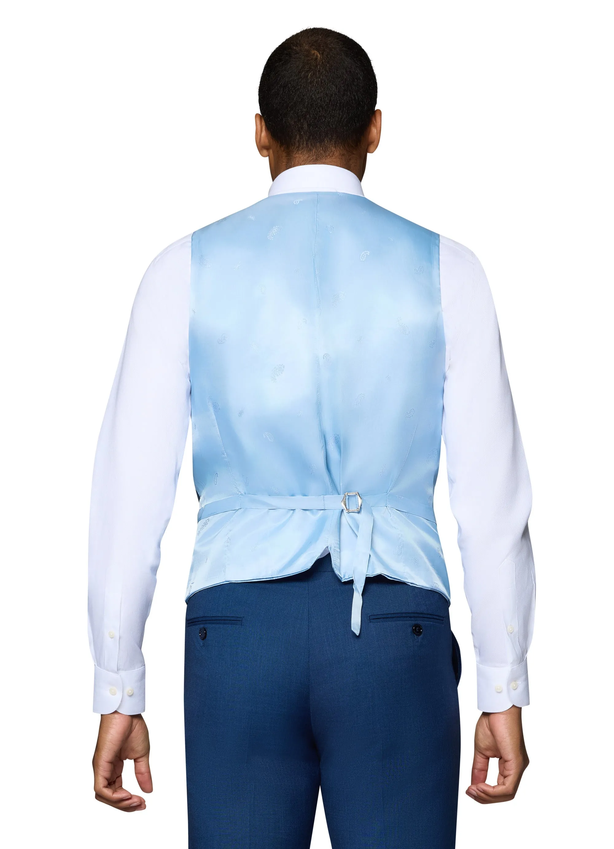 Bergamo Orange Sharkskin Vested Slim Fit New Blue Suit