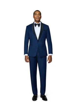 Bergamo Orange Solid New Blue Shawl Tuxedo Slim Fit