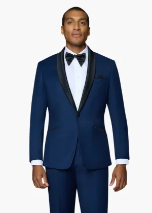 Bergamo Orange Solid New Blue Shawl Tuxedo Slim Fit