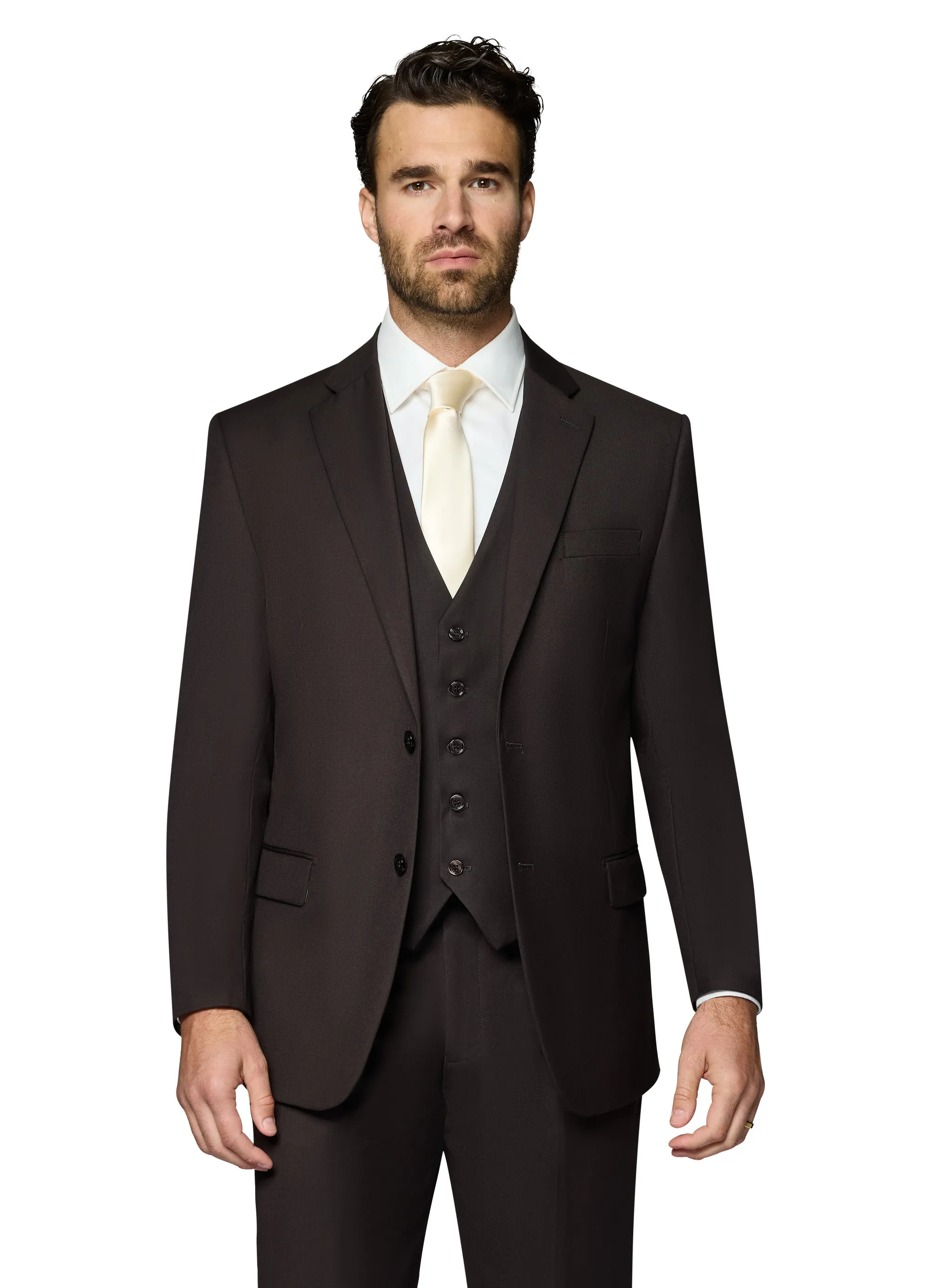 Bergamo Orange Vested Solid Dark Brown Slim Fit