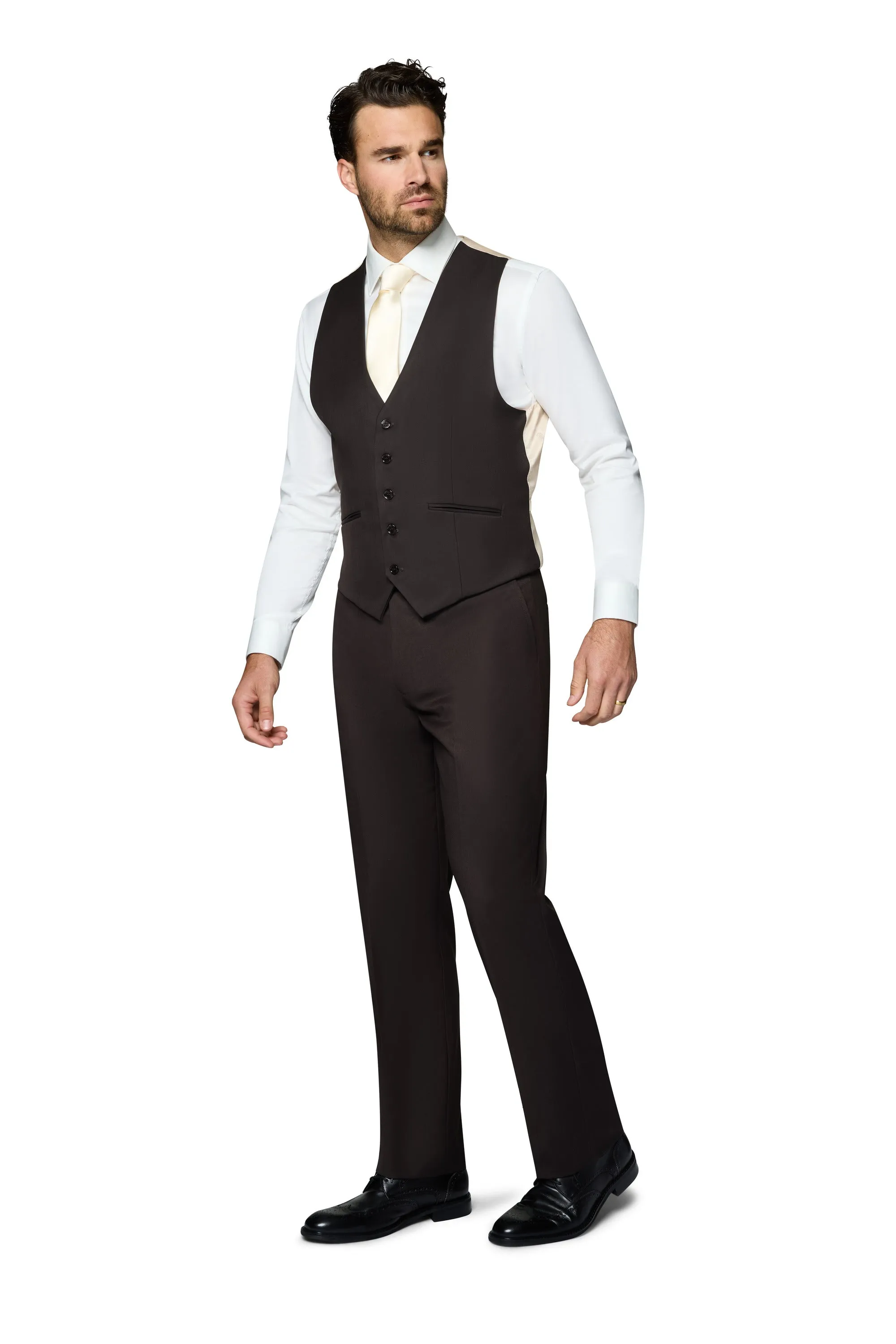 Bergamo Orange Vested Solid Dark Brown Slim Fit