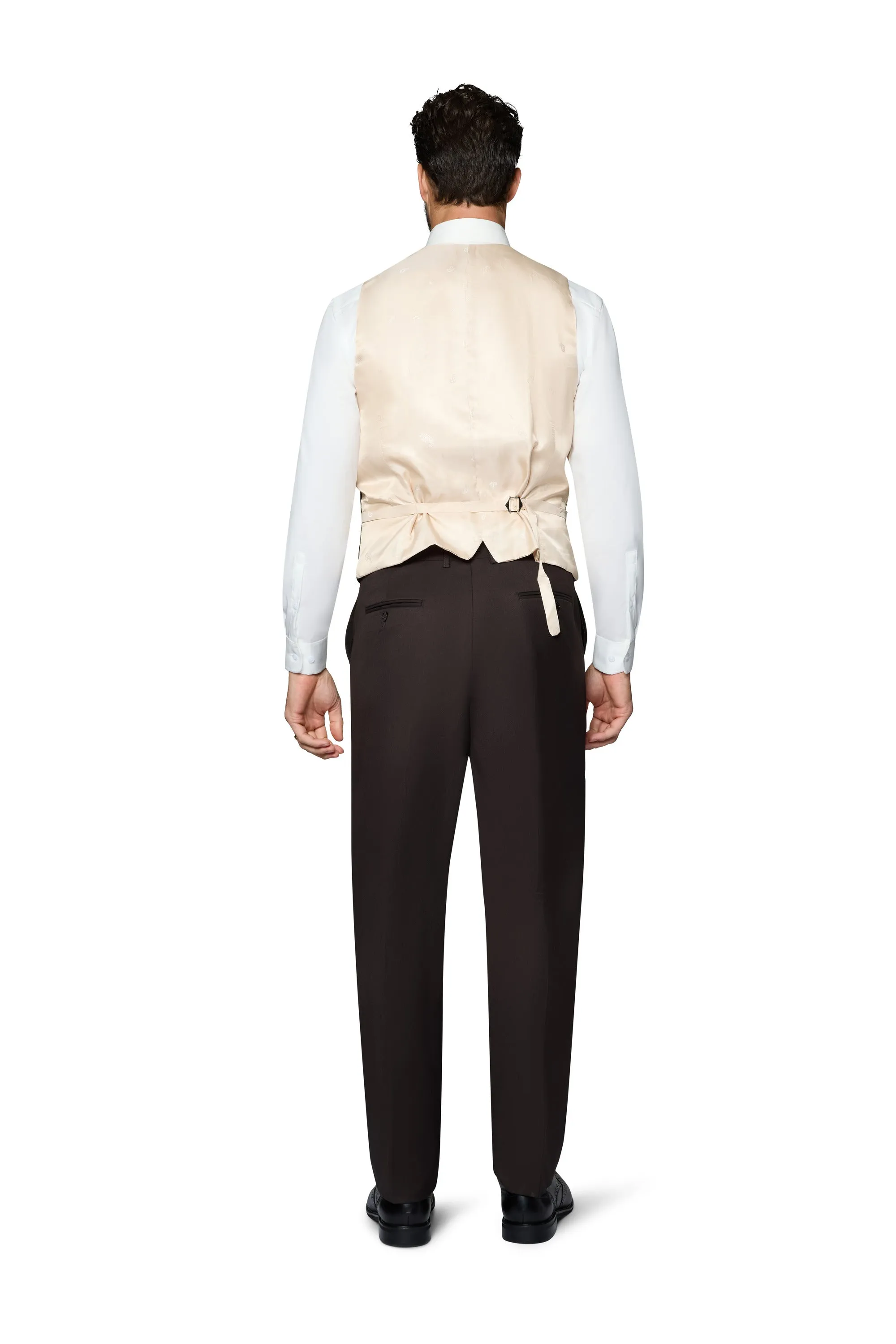 Bergamo Orange Vested Solid Dark Brown Slim Fit