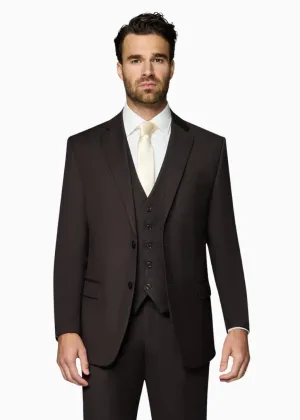 Bergamo Orange Vested Solid Dark Brown Slim Fit