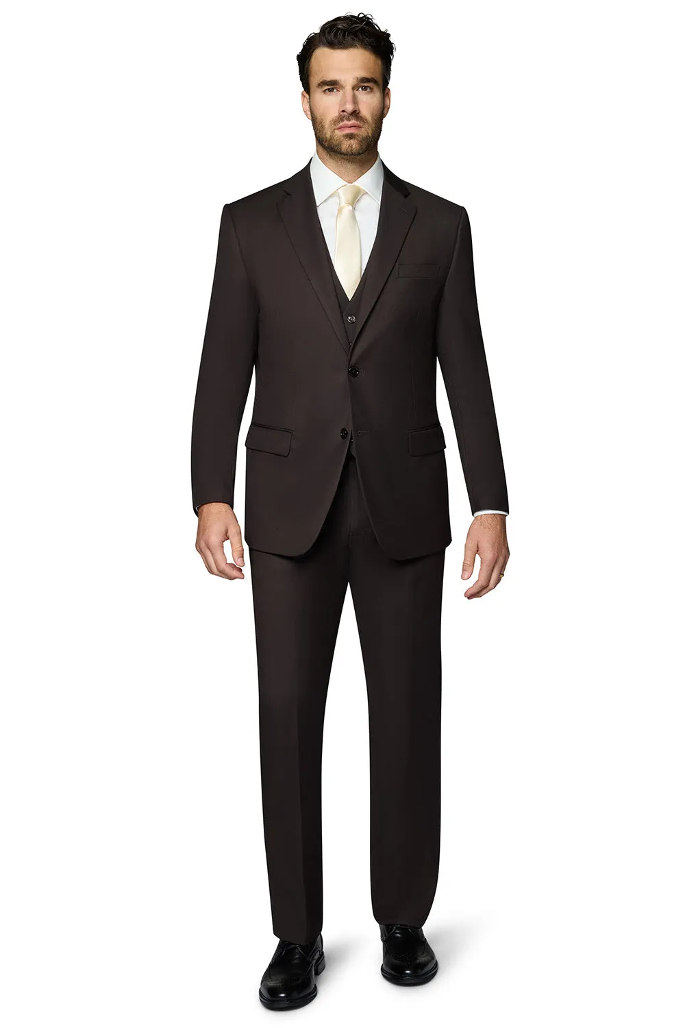Bergamo Orange Vested Solid Dark Brown Slim Fit