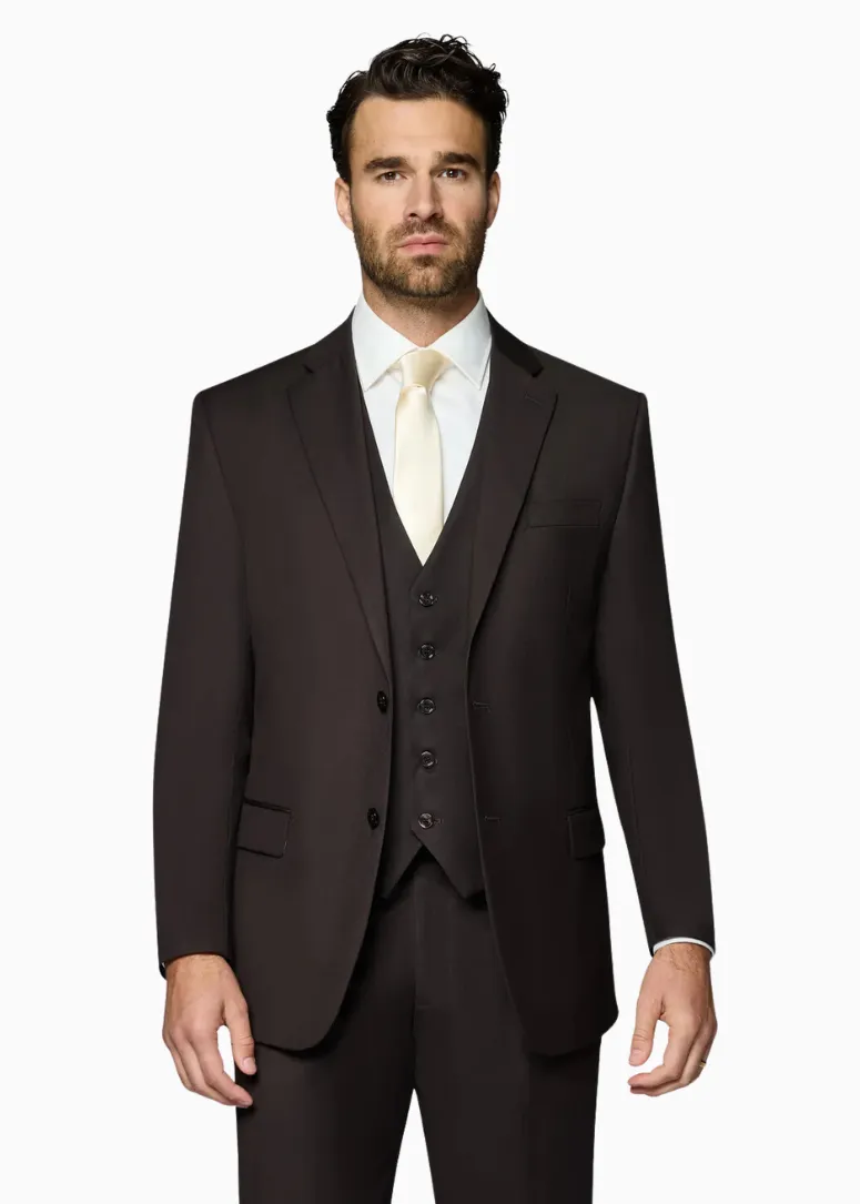 Bergamo Orange Vested Solid Dark Brown Slim Fit