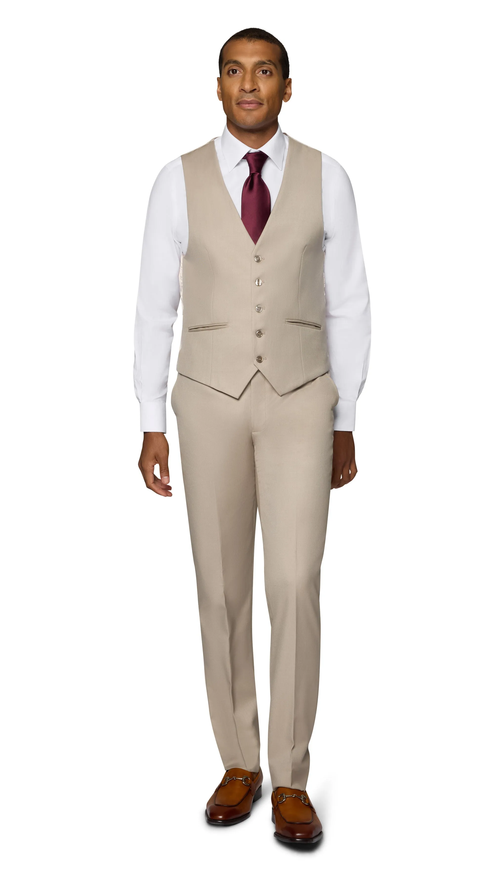 Bergamo Orange Vested Solid Tan Slim Fit