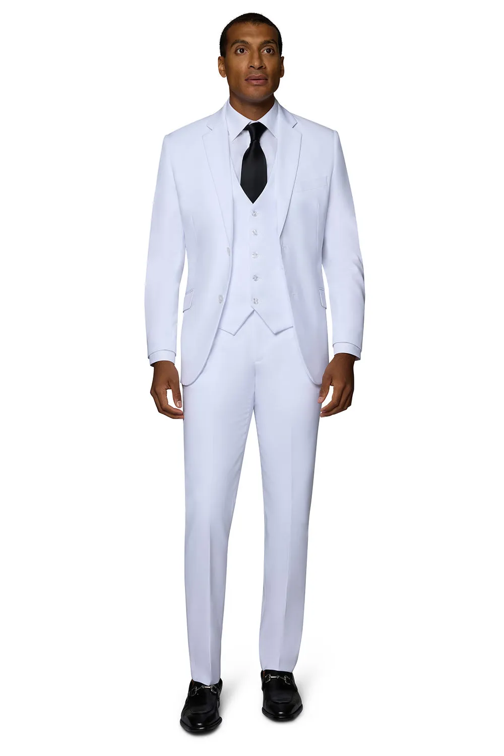 Bergamo Orange Vested Solid White Slim Fit