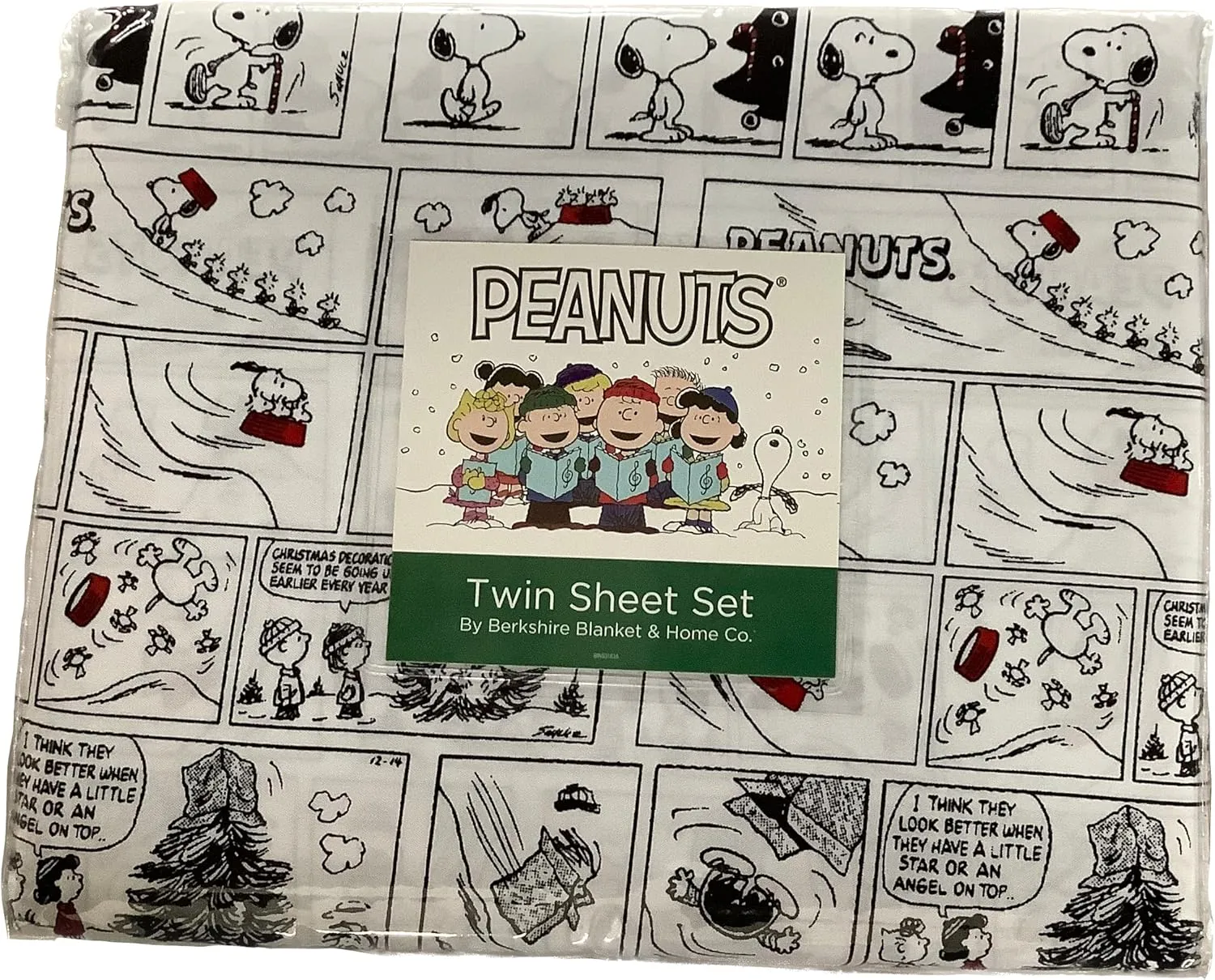 Berkshire Blanket & Home Co Peanuts Christmas Winter Themed Sheet Sets (White - Dog Bowl Sledding Comic Strip, Twin)