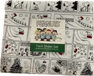 Berkshire Blanket & Home Co Peanuts Christmas Winter Themed Sheet Sets (White - Dog Bowl Sledding Comic Strip, Twin)