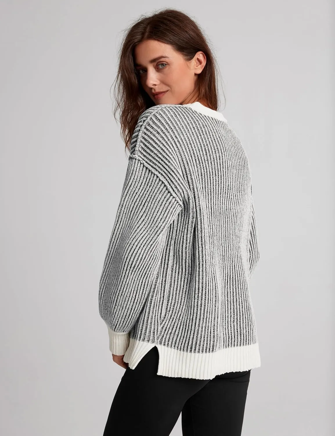 Beyond Chenille Sweater for Women 2024 Winter Crew Neck Pullover Sweater Color Block Knit Tops