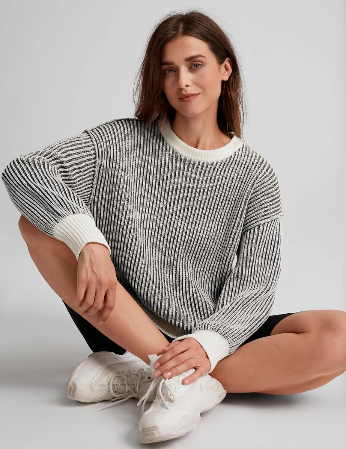 Beyond Chenille Sweater for Women 2024 Winter Crew Neck Pullover Sweater Color Block Knit Tops