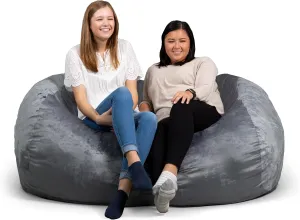 Big Joe Fuf XXL Foam Filled Bean Bag Chair with Removable Cover, Gray Plush, Soft Polyester, 6 feet Giant