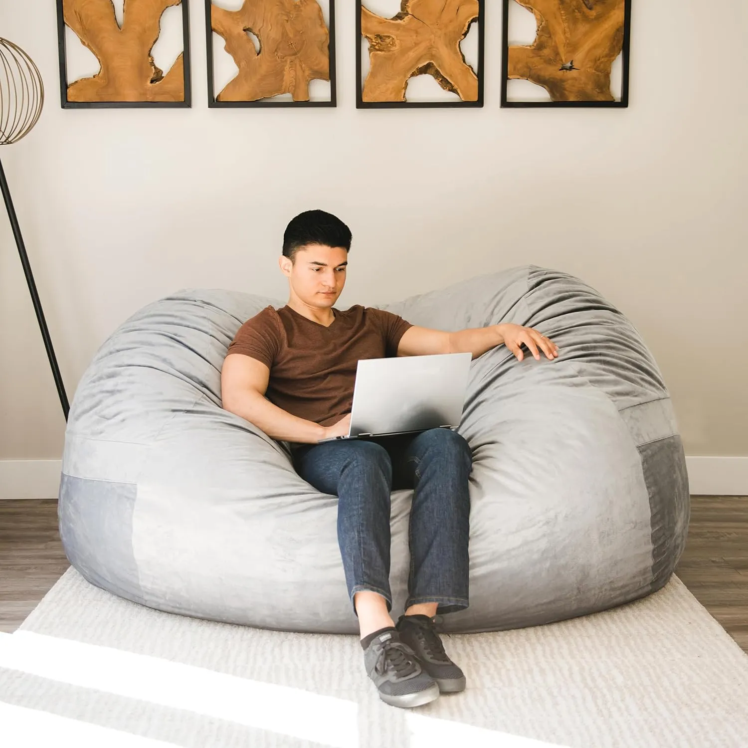 Big Joe Fuf XXL Foam Filled Bean Bag Chair with Removable Cover, Gray Plush, Soft Polyester, 6 feet Giant