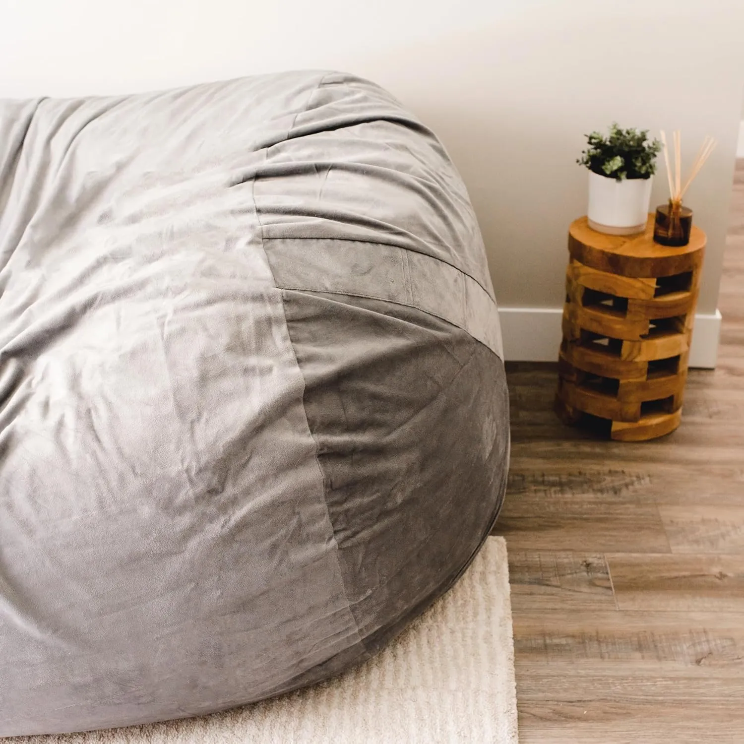 Big Joe Fuf XXL Foam Filled Bean Bag Chair with Removable Cover, Gray Plush, Soft Polyester, 6 feet Giant