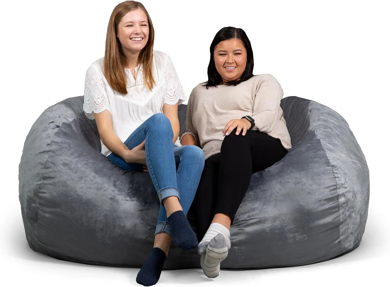 Big Joe Fuf XXL Foam Filled Bean Bag Chair with Removable Cover, Gray Plush, Soft Polyester, 6 feet Giant