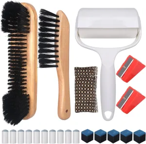 Billiards Pool Table Cleaning Set: Pool Table Brush with 5 Pool Cue Chalk Cubes 10 Slip on Pool Cue Tip Billiard Accessories