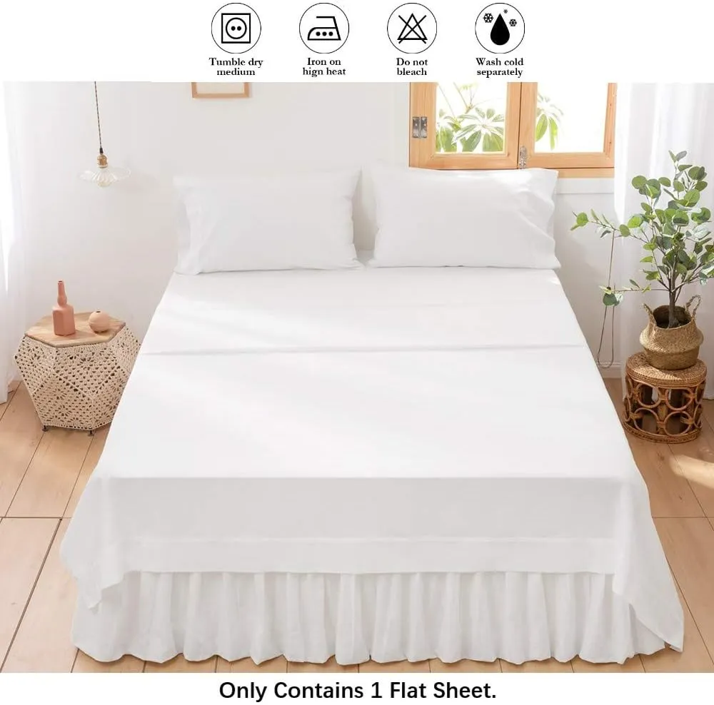 BISELINA Linen Sheet French Flax Flat Sheet Only 55% Euro Linen 45% Cotton Basic Style Solid Color Soft Breathable Farmhouse Top Sheet 1-Piece (King, White)