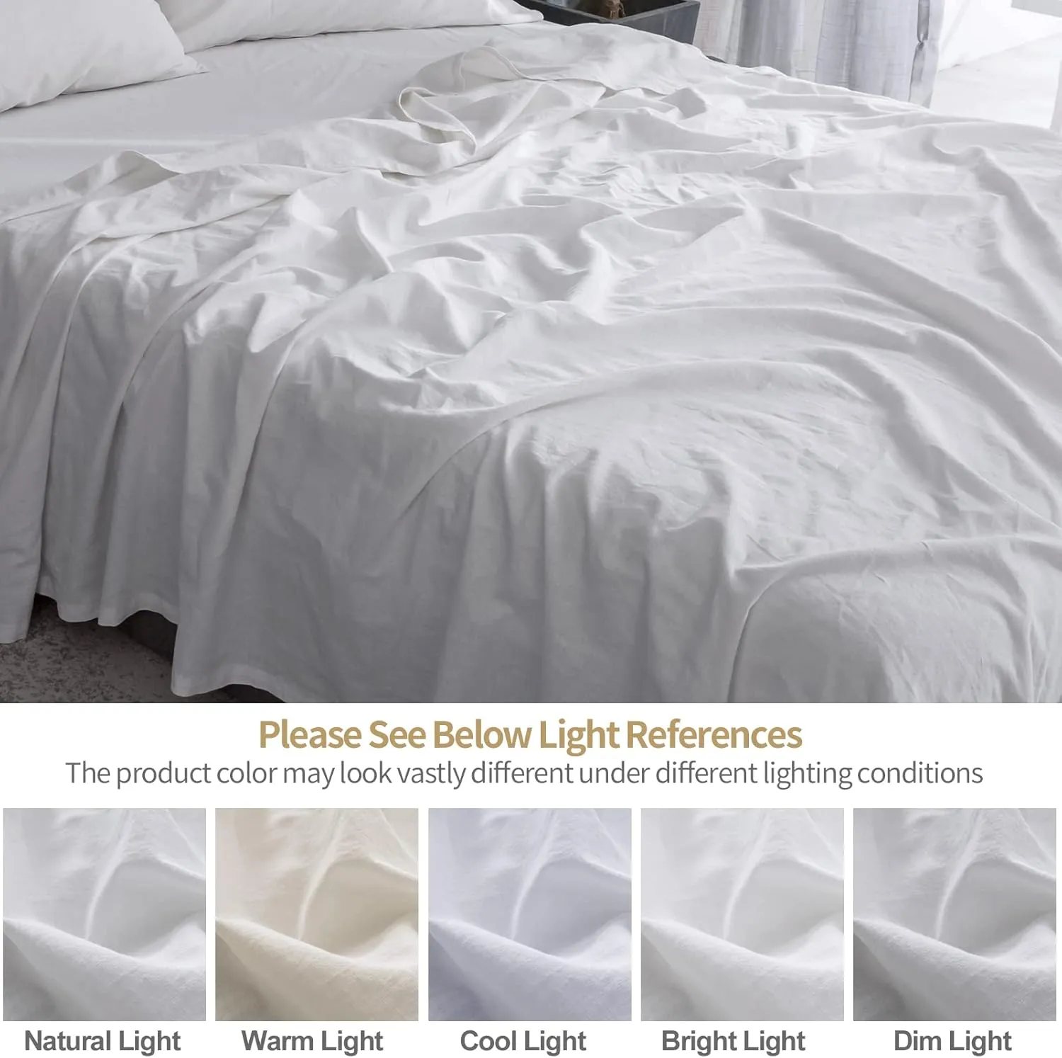 BISELINA Linen Sheet French Flax Flat Sheet Only 55% Euro Linen 45% Cotton Basic Style Solid Color Soft Breathable Farmhouse Top Sheet 1-Piece (King, White)