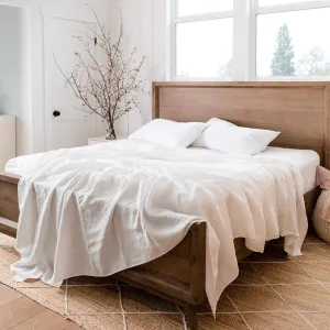 BISELINA Linen Sheet French Flax Flat Sheet Only 55% Euro Linen 45% Cotton Basic Style Solid Color Soft Breathable Farmhouse Top Sheet 1-Piece (King, White)