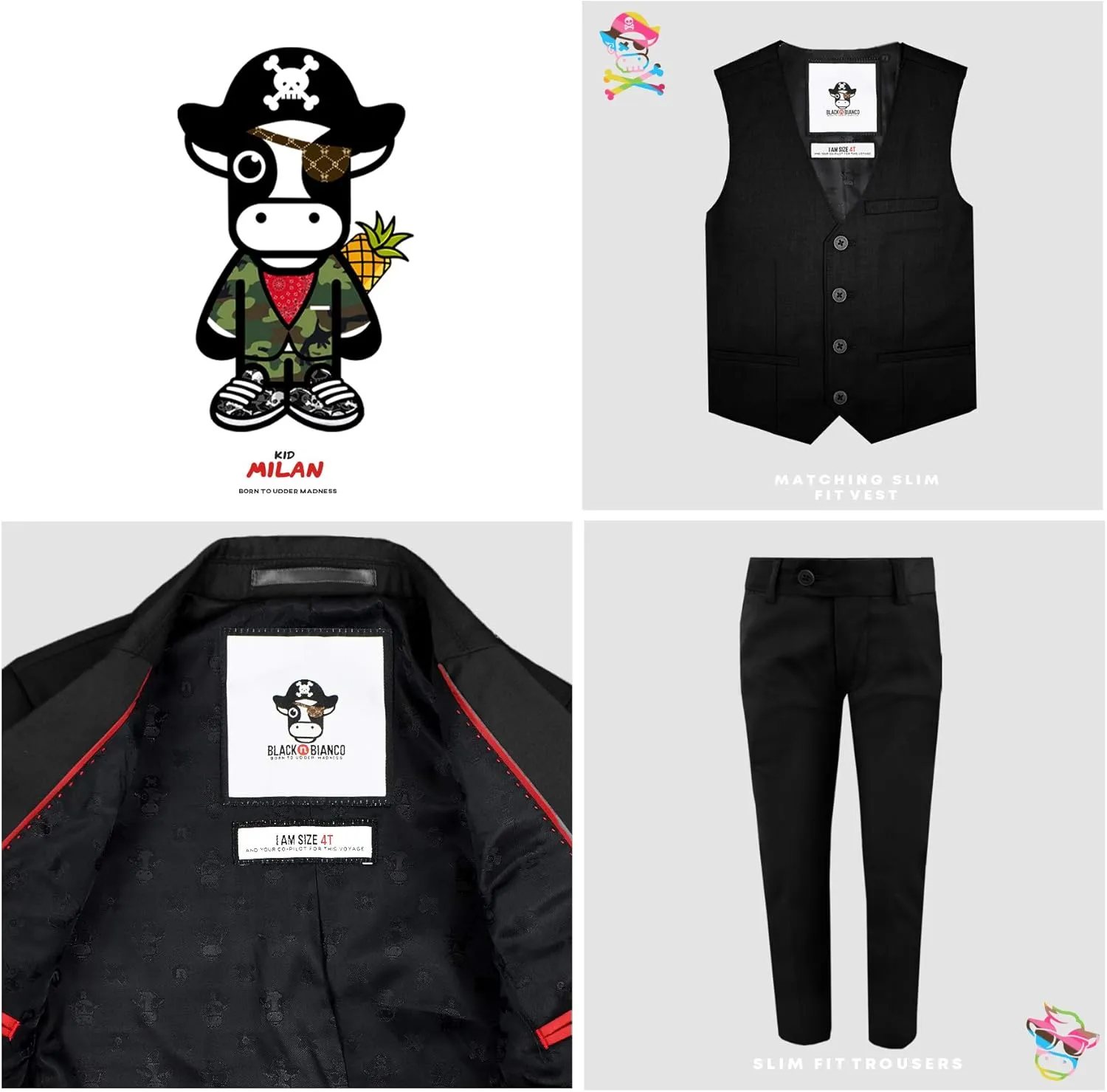 Black n Bianco Boys' First Class Slim Fit Suits Lightweight Style. Presented by Baby Muffin