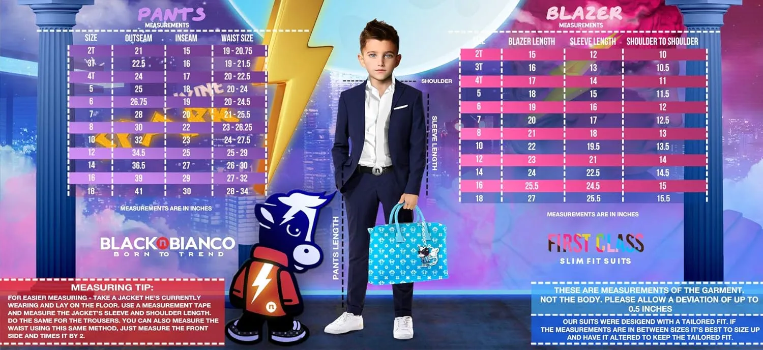 Black n Bianco Boys' First Class Slim Fit Suits Lightweight Style. Presented by Baby Muffin