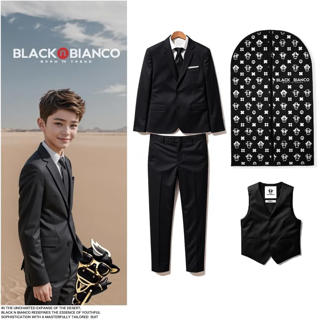 Black n Bianco Signature Boys' Slim Fit Suit Complete Outfit