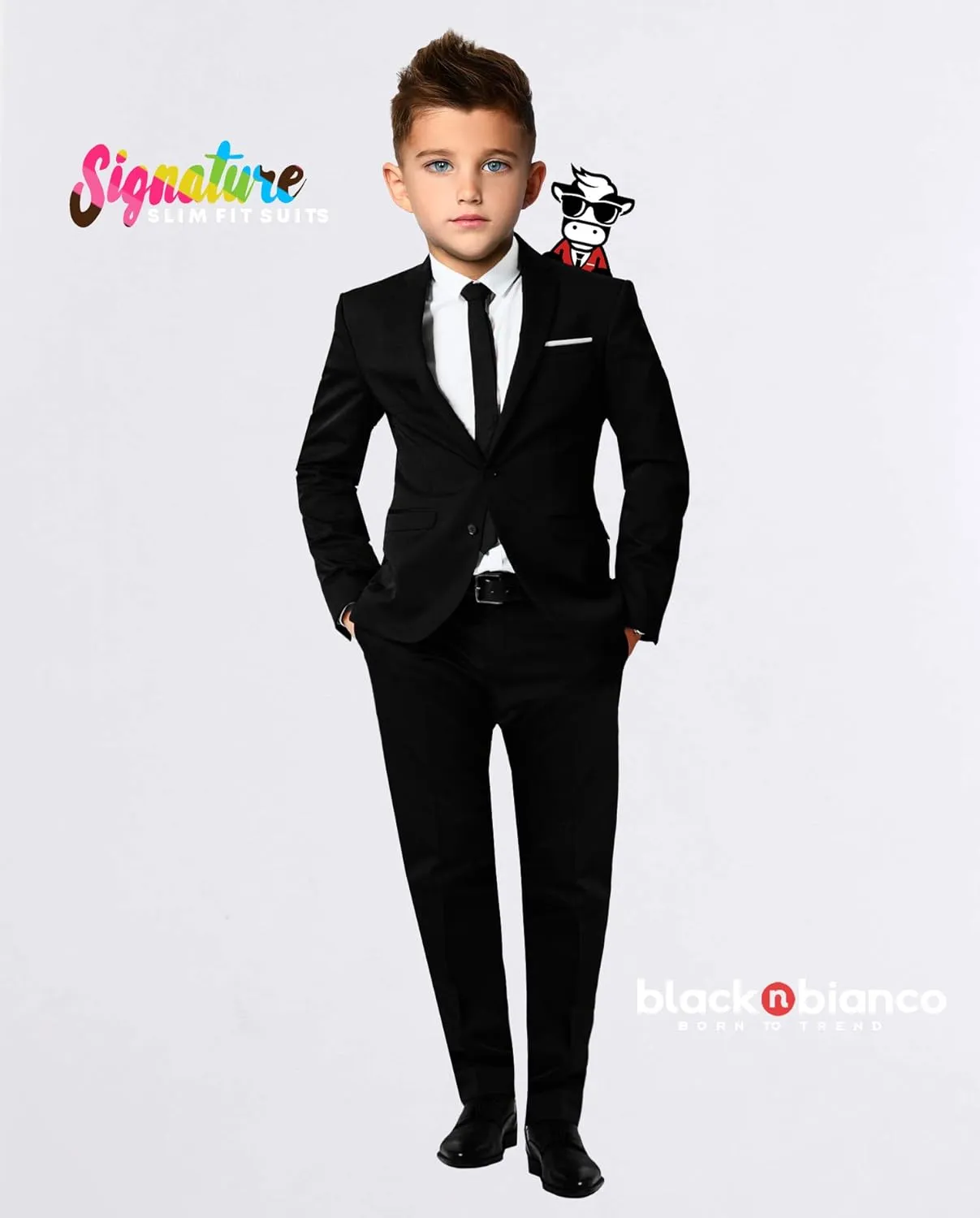 Black n Bianco Signature Boys' Slim Fit Suit Complete Outfit