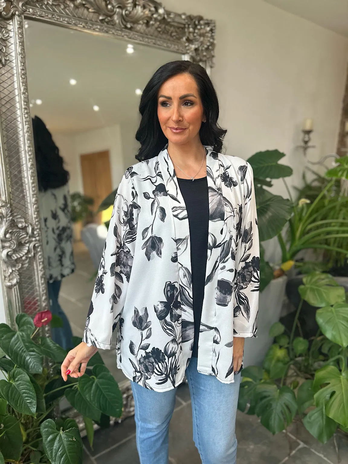 Black Watercolour Floral Layered Isla Jacket