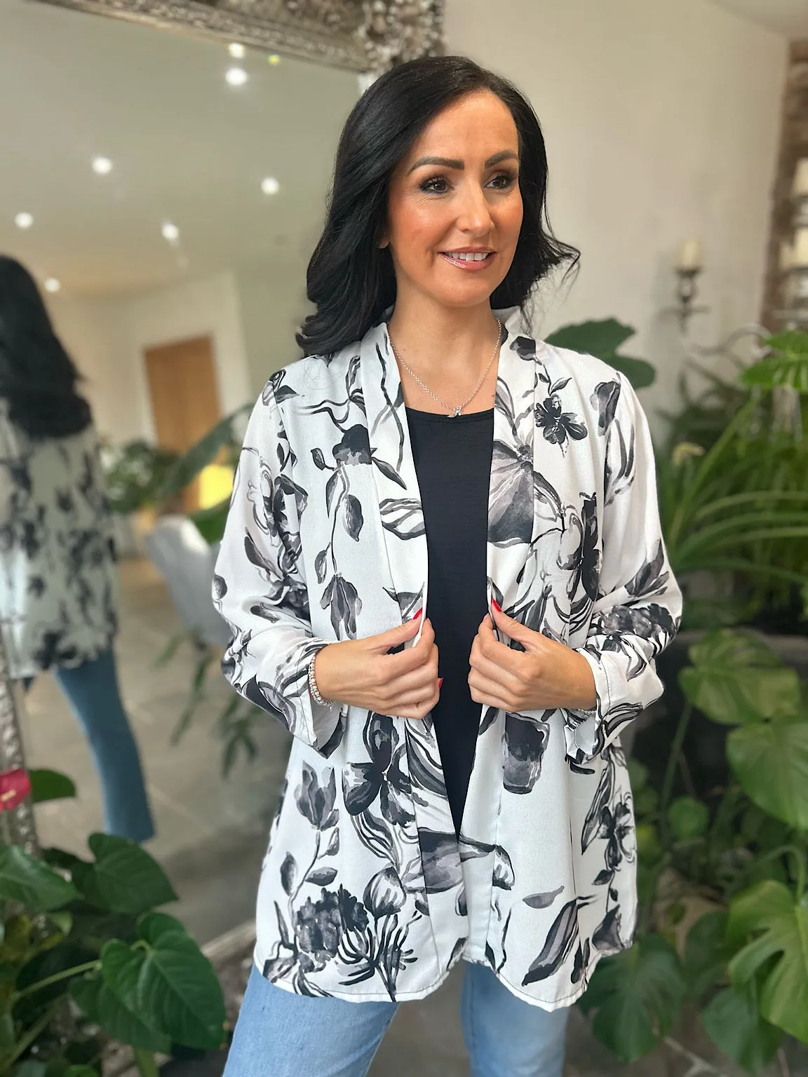 Black Watercolour Floral Layered Isla Jacket