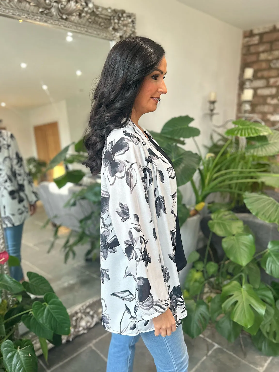 Black Watercolour Floral Layered Isla Jacket