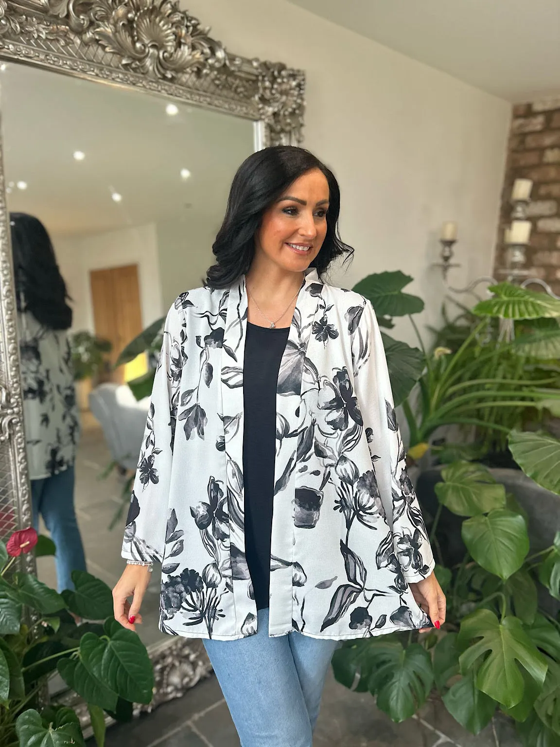 Black Watercolour Floral Layered Isla Jacket