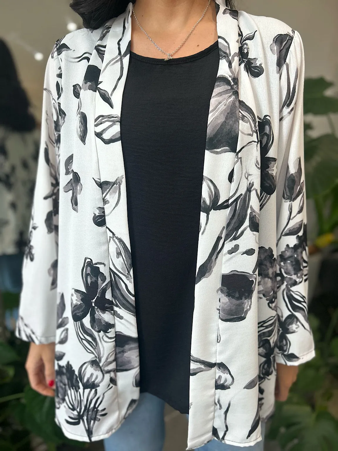 Black Watercolour Floral Layered Isla Jacket