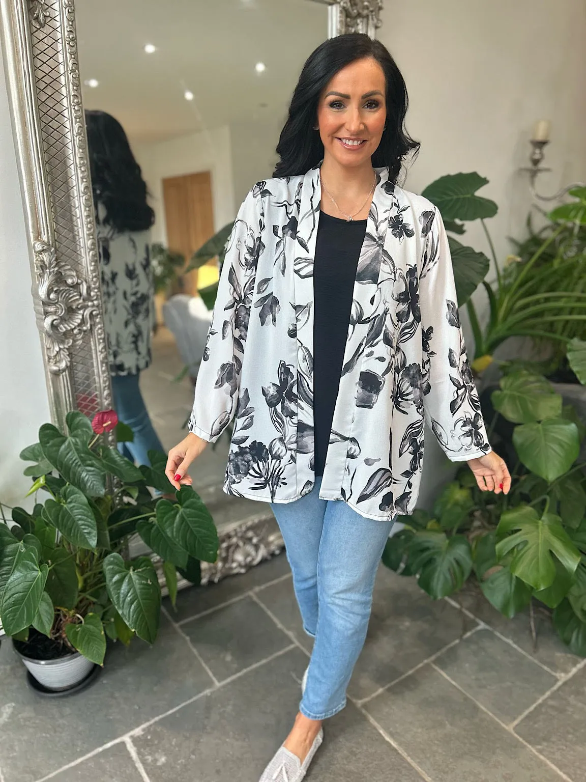 Black Watercolour Floral Layered Isla Jacket