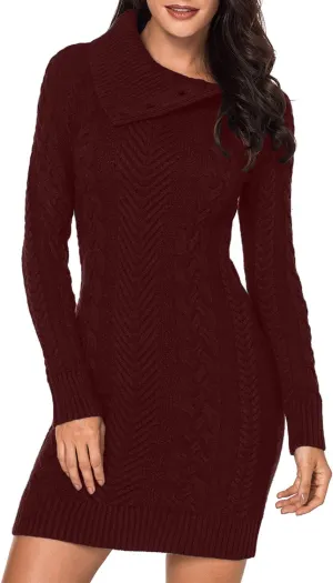 BLENCOT Womens Turtleneck Long Sleeve Elasticity Chunky Cable Knit Pullover Sweaters Jumper