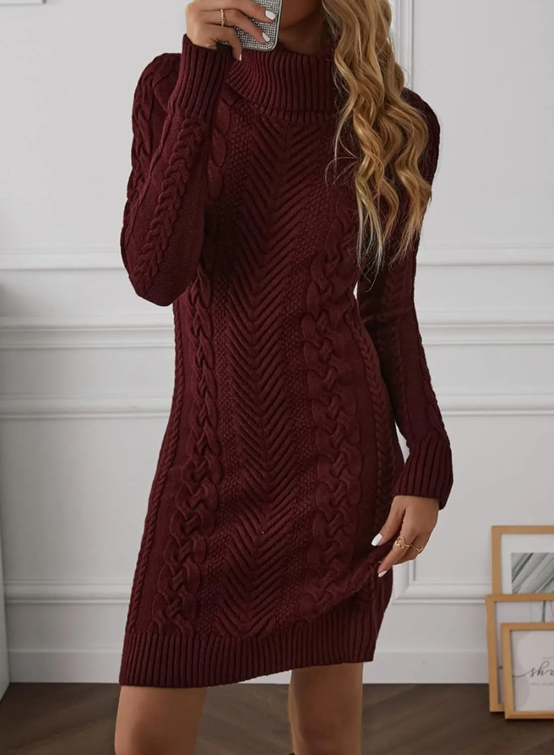 BLENCOT Womens Turtleneck Long Sleeve Elasticity Chunky Cable Knit Pullover Sweaters Jumper