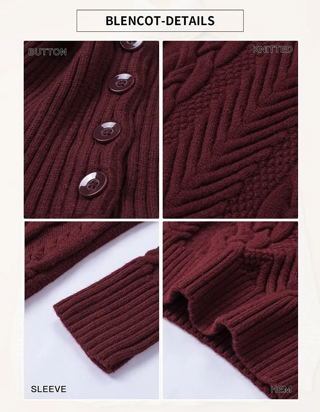 BLENCOT Womens Turtleneck Long Sleeve Elasticity Chunky Cable Knit Pullover Sweaters Jumper
