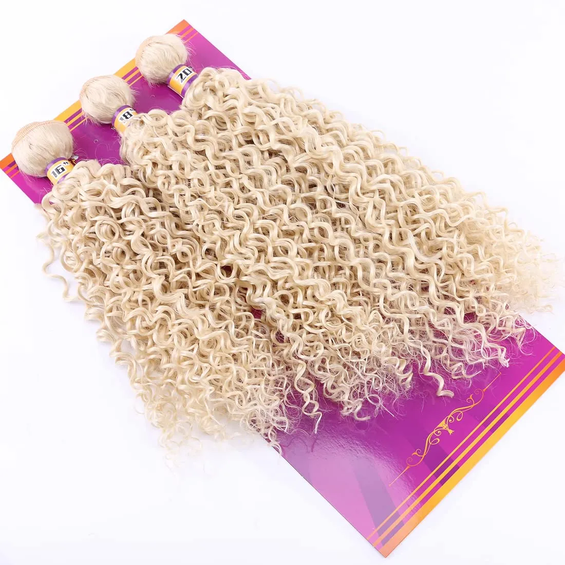 Blonde Synthetic Bundles Kinky Curly Hair Weave Extensions 613 Color 16 18 20 Inches Mixed Length 3 Bundles Heat Resistant Fiber