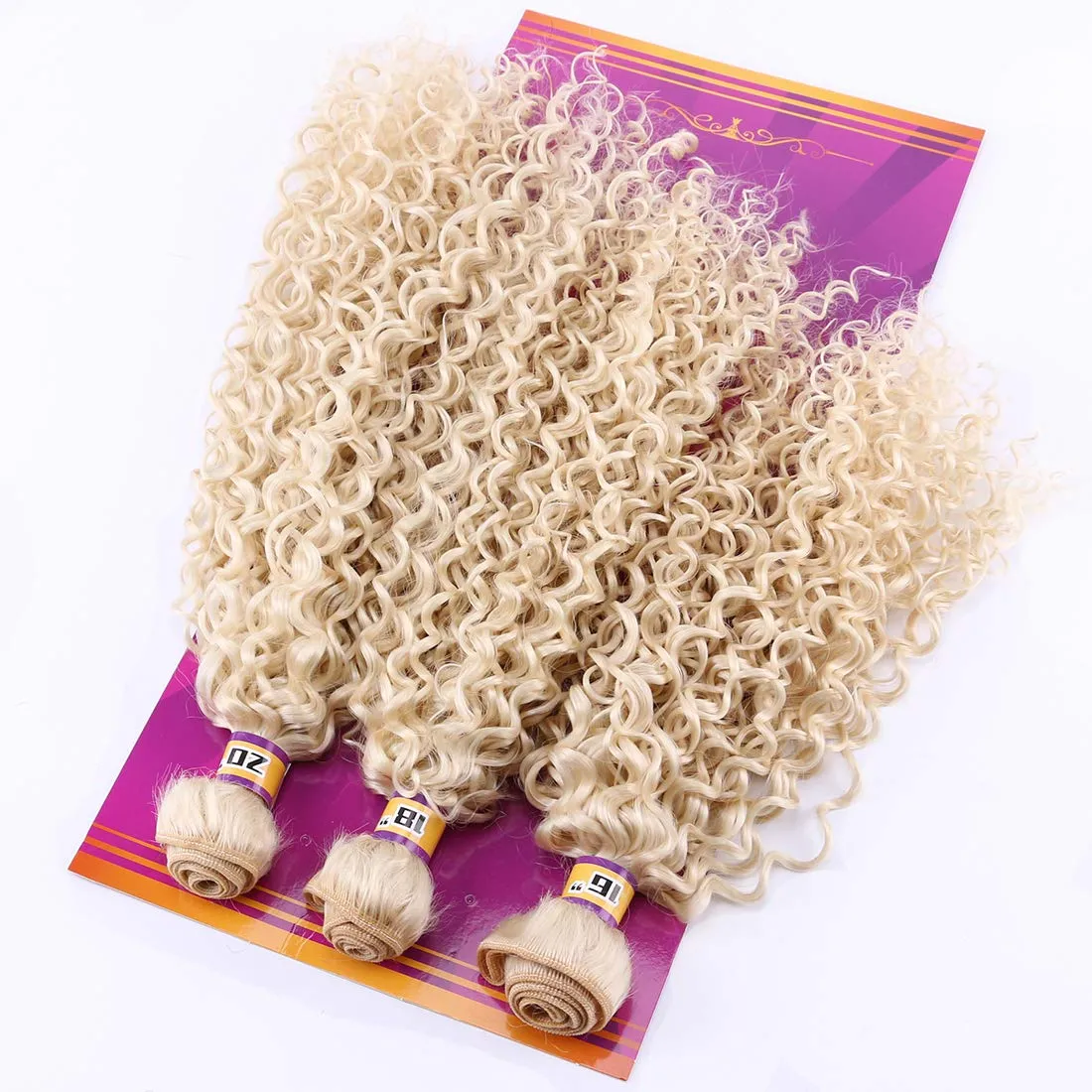 Blonde Synthetic Bundles Kinky Curly Hair Weave Extensions 613 Color 16 18 20 Inches Mixed Length 3 Bundles Heat Resistant Fiber