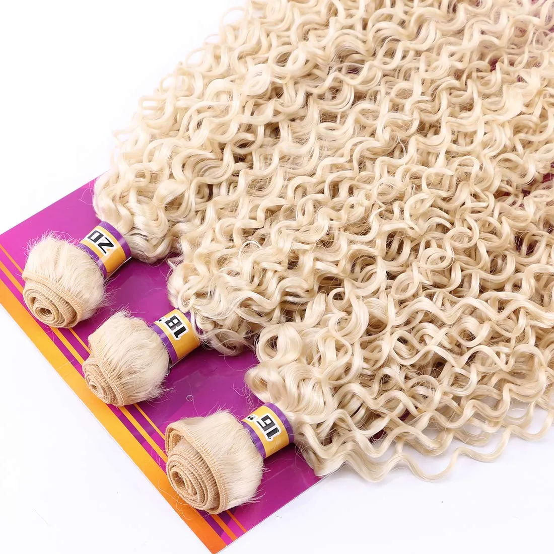 Blonde Synthetic Bundles Kinky Curly Hair Weave Extensions 613 Color 16 18 20 Inches Mixed Length 3 Bundles Heat Resistant Fiber