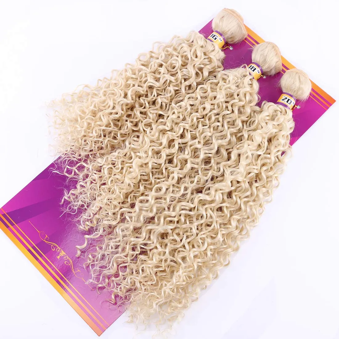 Blonde Synthetic Bundles Kinky Curly Hair Weave Extensions 613 Color 16 18 20 Inches Mixed Length 3 Bundles Heat Resistant Fiber